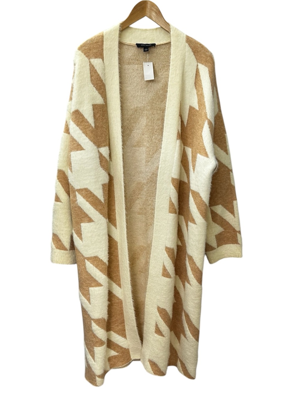 NWT Ann Taylor Sweater Coat Duster Cream Tan Open Front Women’s Size Large